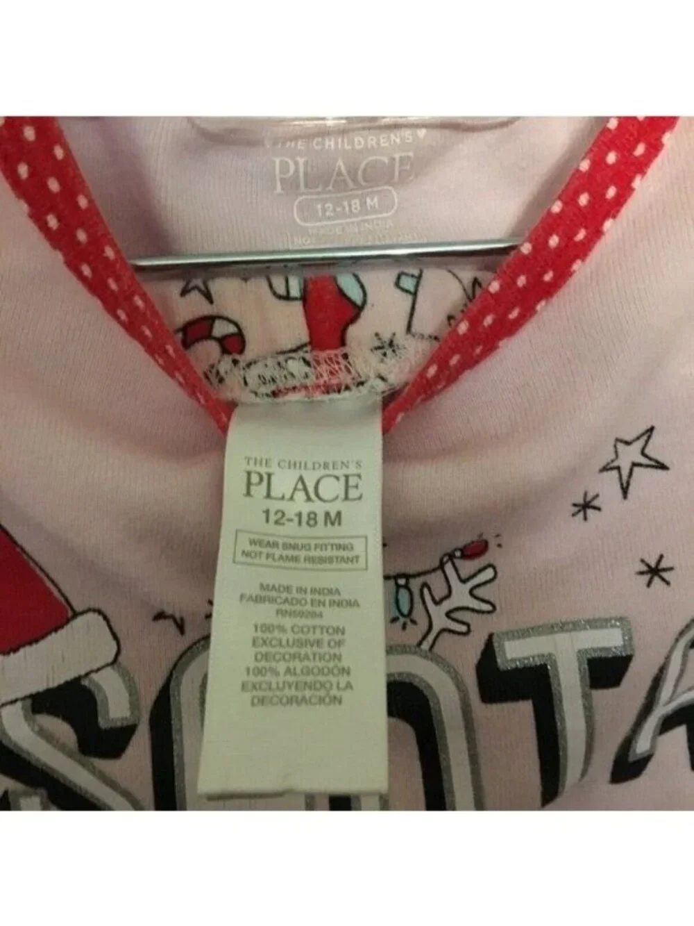 Girls Childrens Place Pink Santa Squad #The Nice List Pink Pajama Set 12-18 Mos - Picture 3 of 9